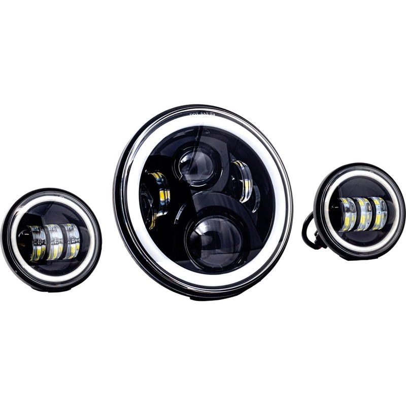 Letric Lighting Co. 7in. Premium Wide-Array LED Headlight with Full-HALO and Passing Lamps – Black LLC-LHK-7BH