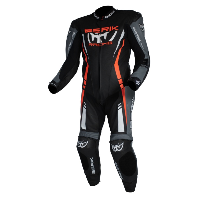 BERIK SICILY LEATHER SUITS – BLACK/GREY/RED 48