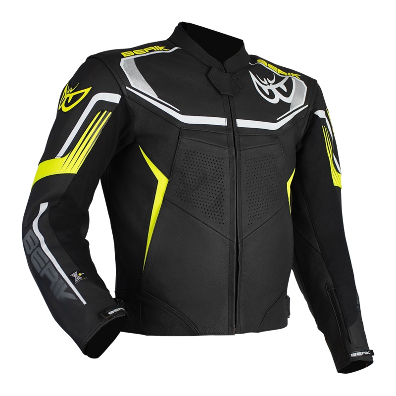 BERIK STRADA LEATHER JACKET -BLACK/HI-VIZ 48