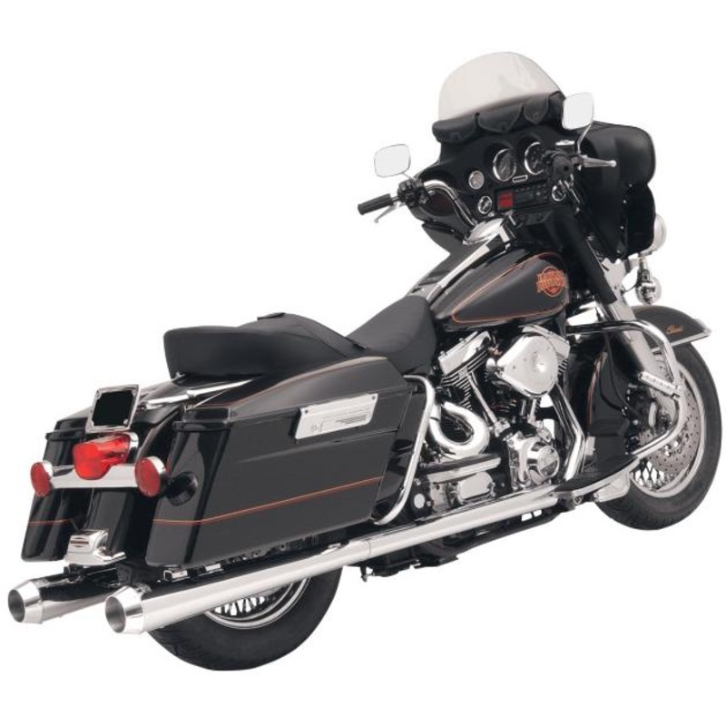 Bassani Manufacturing 4in. Slip-On Megaphone Mufflers with 2 1/4in. Standard Baffles – Chrome with Billet End Cap FLH-517