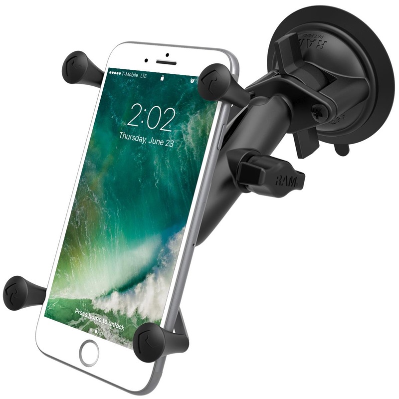 RAM Mounts RAM Twist Lock Suction Cup Mount, Std. Double Socket Arm & 1in. Ball w/ X-Grip – Large Phone/Tablet RAM-B-166-UN10