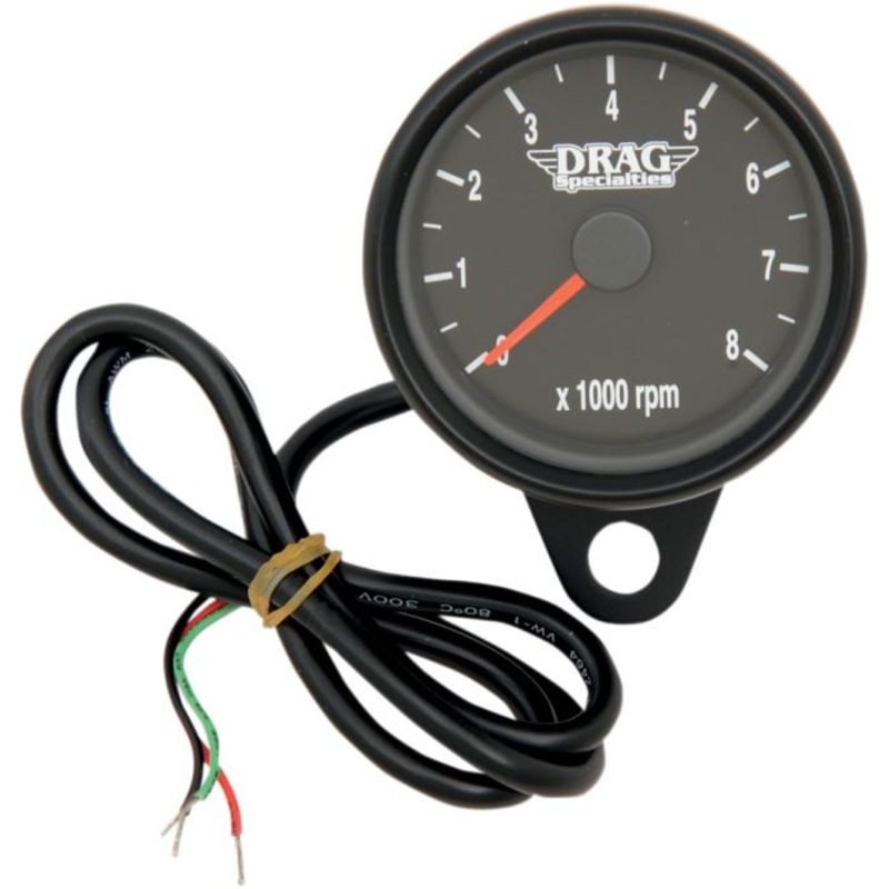 Drag Specialties Matte Black 2.4in. Mini Electronic 8000 RPM Tachometer – Black Face with Orange Needle 21-6894BDS