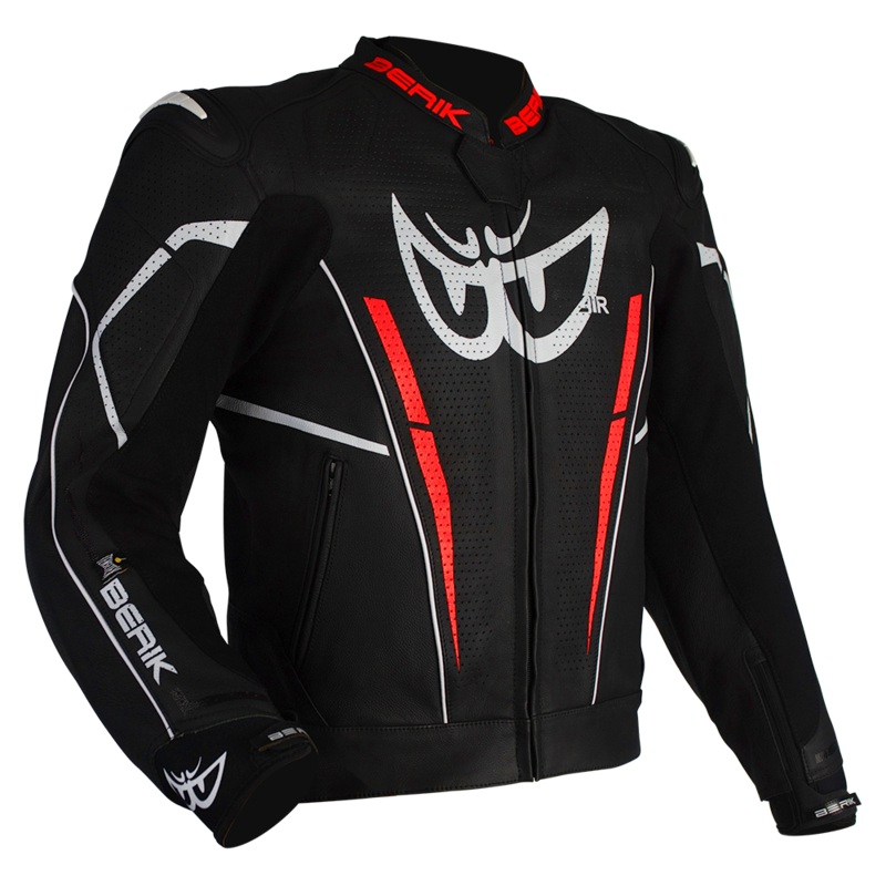 BERIK MONZA LEATHER JACKET – BLACK/FLURO RED 48