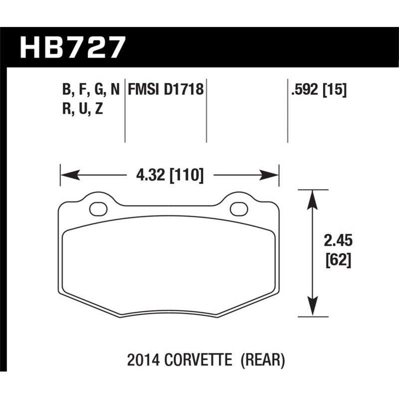 Hawk 2014 Chevrolet Corvette PC Rear Brake Pads