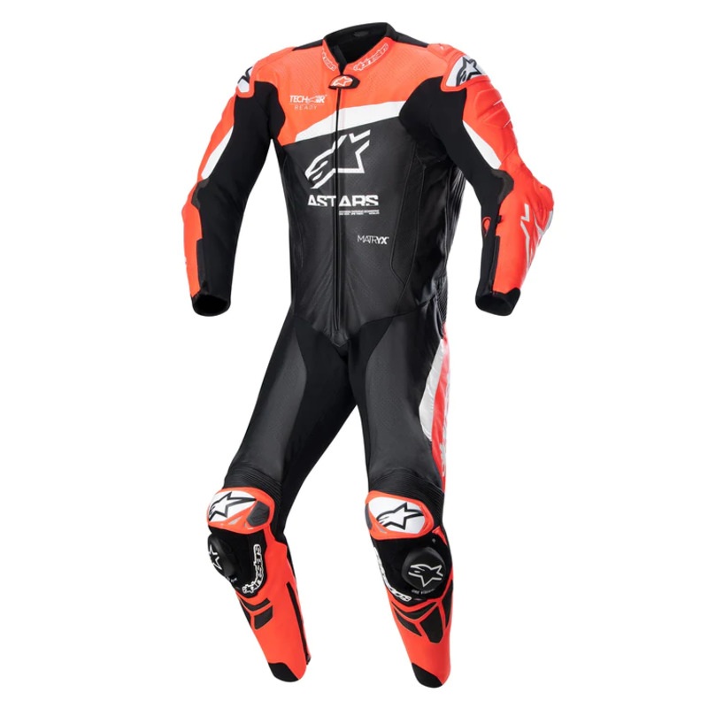 ALPINESTARS GP PLUS V4 1PC LEATHER SUIT – BLACK FLURO RED WHITE 50