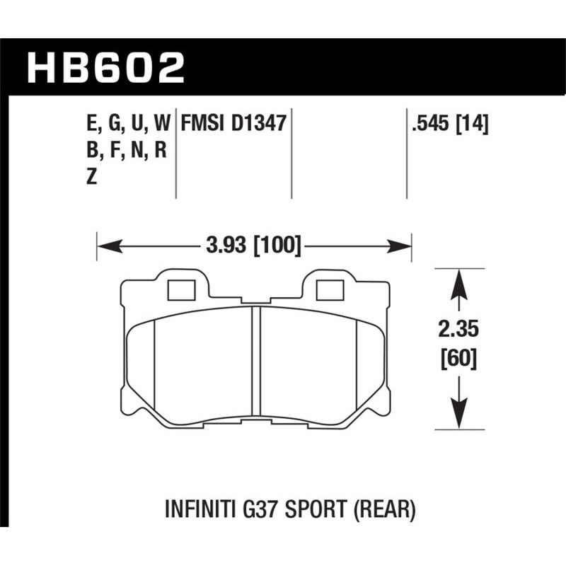 Hawk Infiniti G37 Sport Performance Ceramic Street Rear Brake Pads