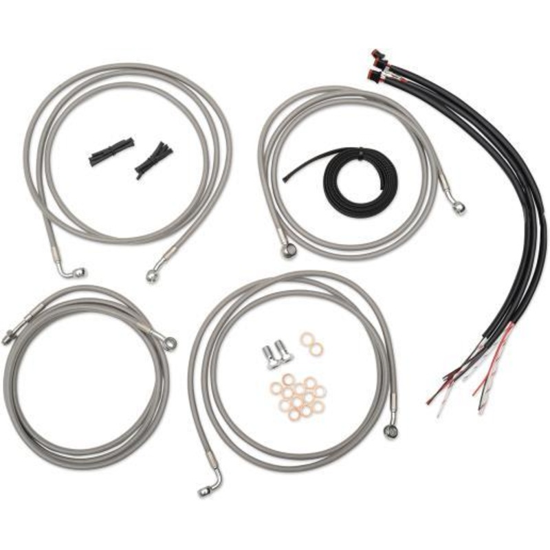 LA Choppers Complete Handlebar Cable/Brake & Clutch Line/Wire Kit – Stainless Braided LA-8052KT2-19