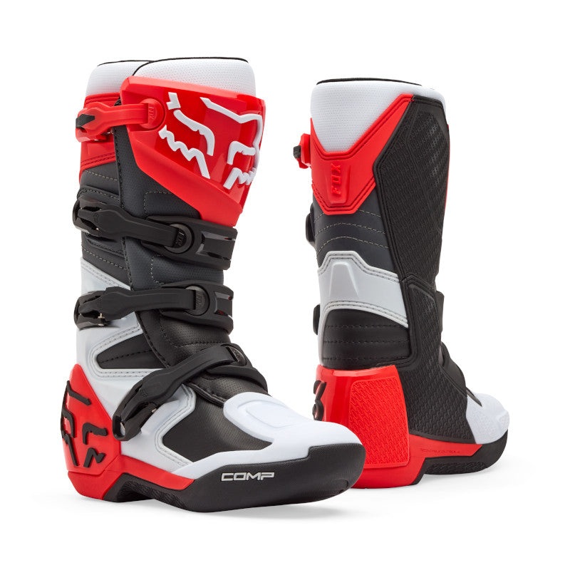 FOX YOUTH COMP BOOTS – WHITE/FLO RED 1