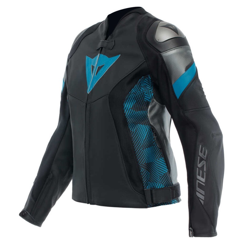 DAINESE AVRO 5 WOMENS LEATHER JACKET – BLACK/TEAL/ANTHRACITE 42