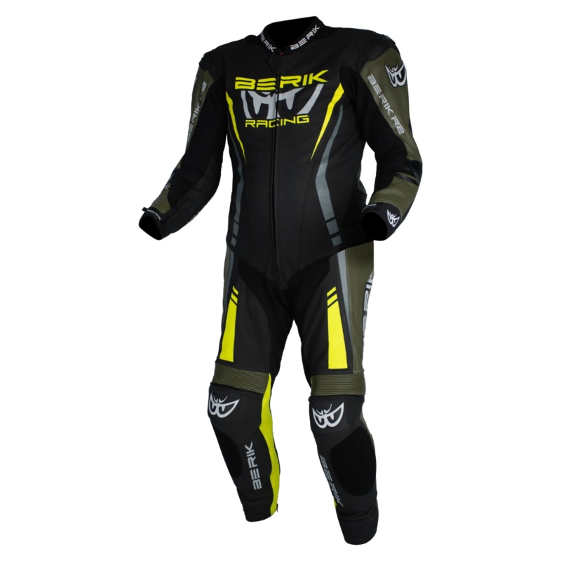 BERIK SICILY LEATHER SUITS – BLACK/ARMY/HI-VIZ 48