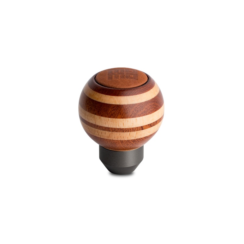 Momo Targa Heritage Shift Knob – Round Wood, Layered Mahogany and Beechwood, Leather Insert Top