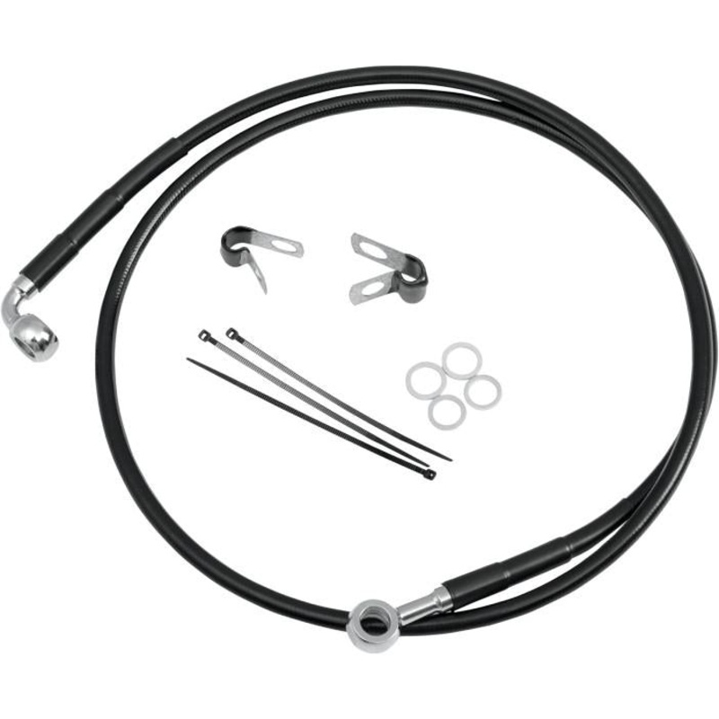 Drag Specialties Extended Stainless Steel Front Brake Line Kit – Black Vinyl Coated – 16in./40in. 644410-10BLK
