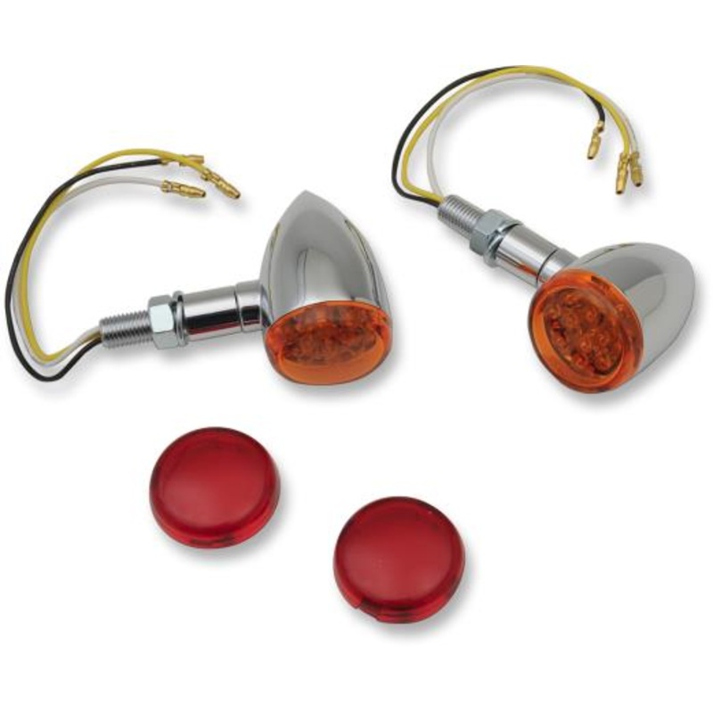 Drag Specialties LED Mini Deuce Marker Lights – White LED with Red/Amber Lens – Chrome 2040-1959