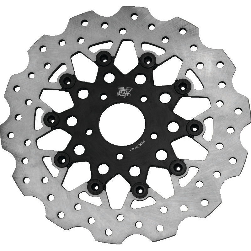 Twin Power 08-13 FLH FLT 08-16 FLHR 06-17 Dyna Front 11.8 Scalloped Floating Rotor Black Mesh