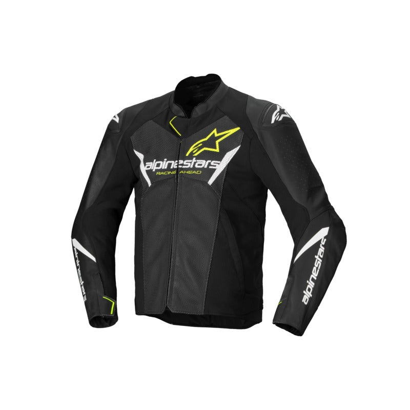 ALPINESTARS FASTER V3 AIRFLOW LEATHER JACKET – BLACK/WHITE/YELLOW 48