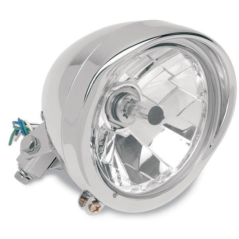 Drag Specialties Diamond-Style Bottom-Mount 5 3/4in Headlight Assembly – Visor Bezel – Clear Lens 20-0444