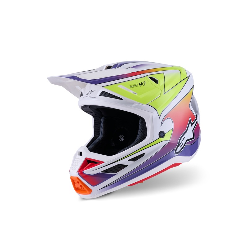 ALPINESTARS 2026 S-M7 FUSE HELMET – WHITE YELLOW FLUO PURPLE GLOSSY XS
