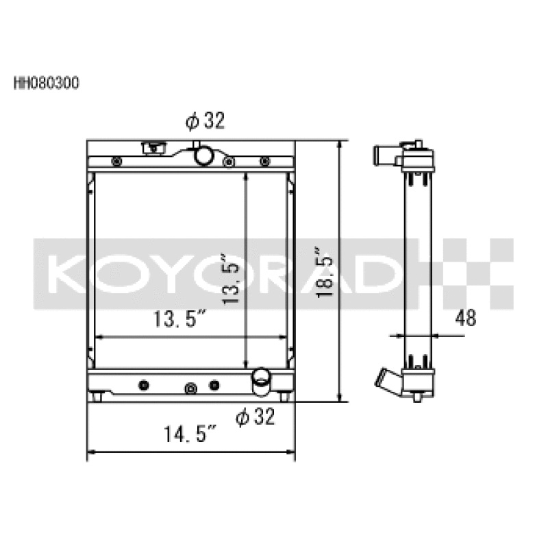 Koyo Honda 92-00 Civic/93-97 Del Sol 1.6L w/ 32mm Inlet/Outlet Pipes MT Radiator