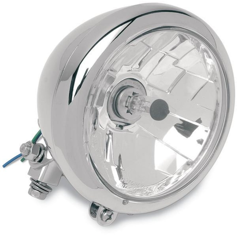 Drag Specialties Diamond-Style Bottom-Mount 5 3/4in Headlight Assembly – Plain Bezel – Clear Lens 20-0433