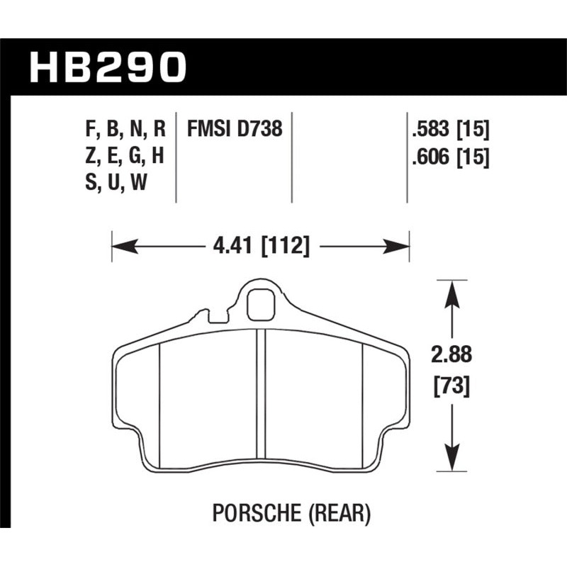 Hawk 98 Porsche 911 Targa/99-08 911 Carrera 4/00-06 Boxster S DTC-70 15mm Rear Brake Pads