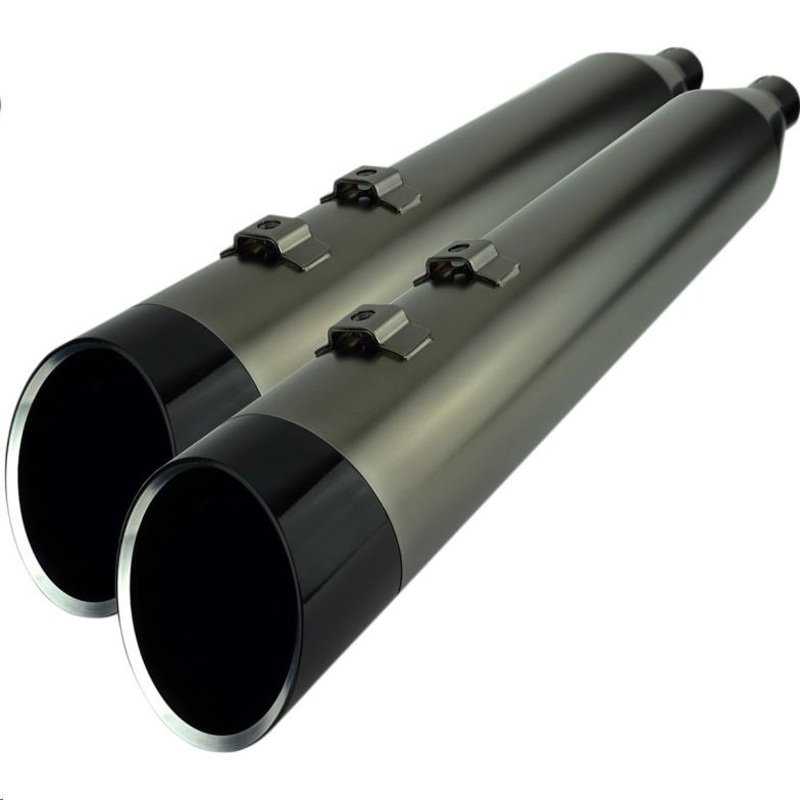 Khrome Werks 4.50in. HP-Plus Slip-On Muffler – Smoked Chrome with Black Edge Billet End Caps 202655