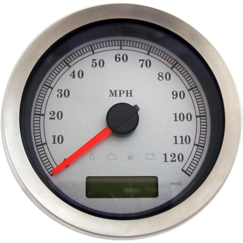 Drag Specialties 4in. Programmable Electronic Speedometer – 120 mph – White Face 2210-0459