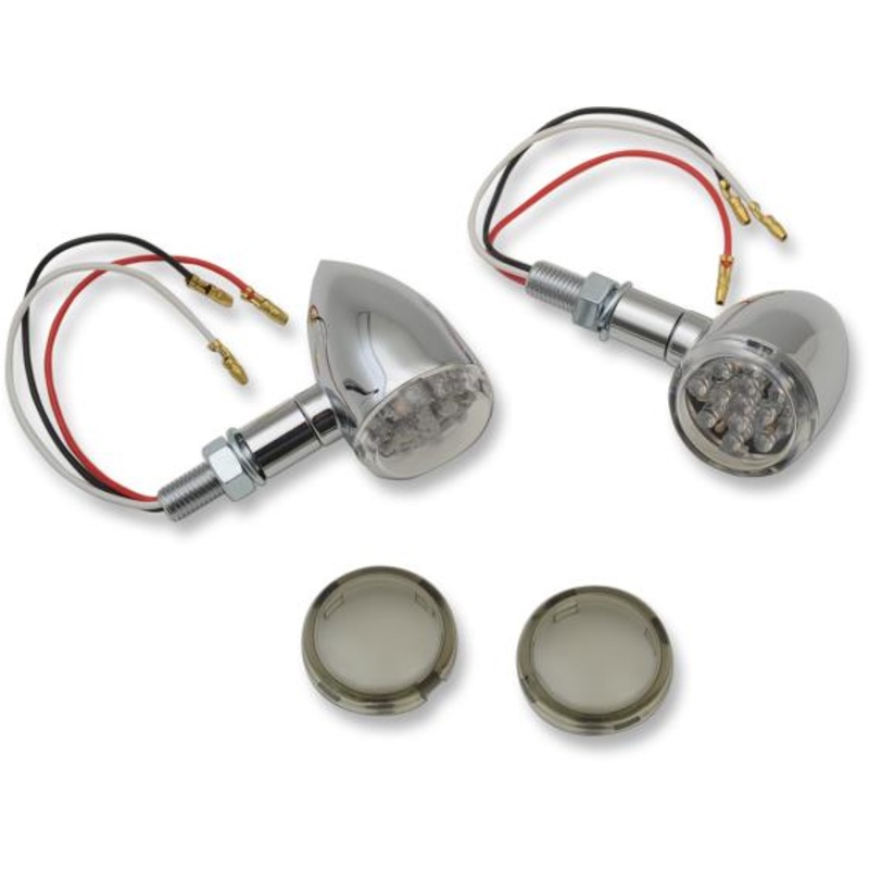 Drag Specialties LED Mini Deuce Marker Lights – Red LED with Clear/Smoke Lens – Chrome 2040-1958