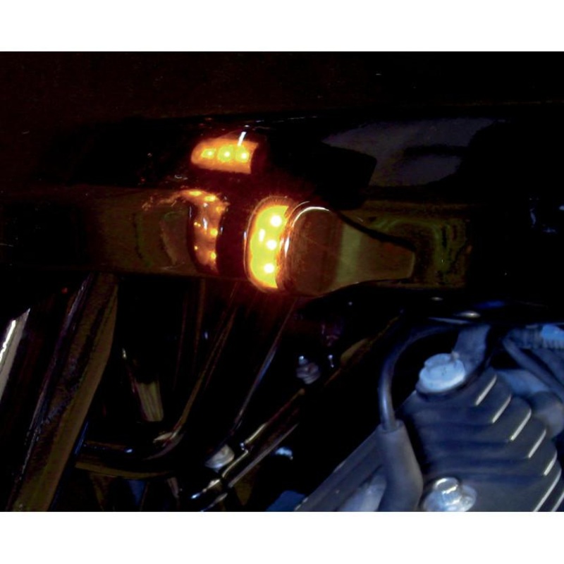 Alloy Art LED Front Signal Lights with Smoked lens/Amber LEDs – Black anodized (smooth) RGFS1-2