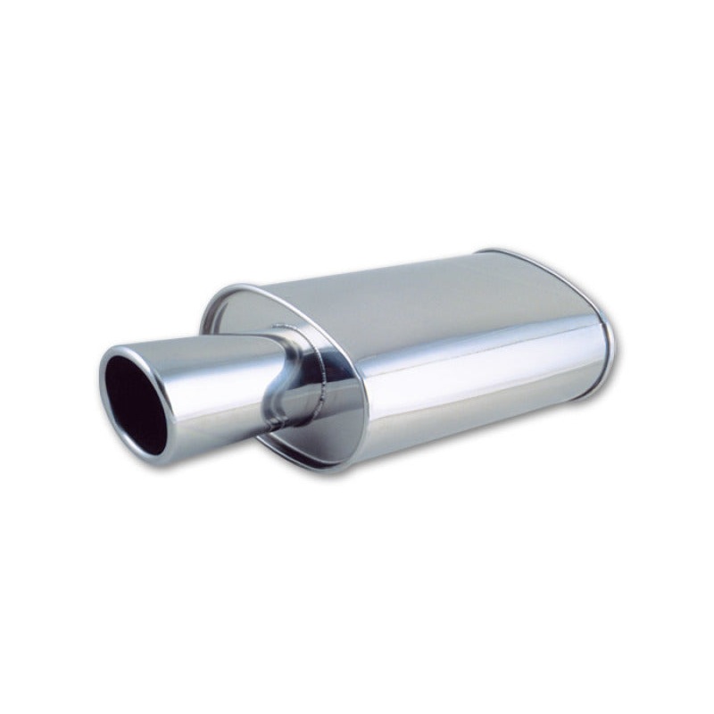 Vibrant StreetPower Oval Muffler with 4in Round Tip Angle Cut Rolled Edge – 2.5in inlet I.D.