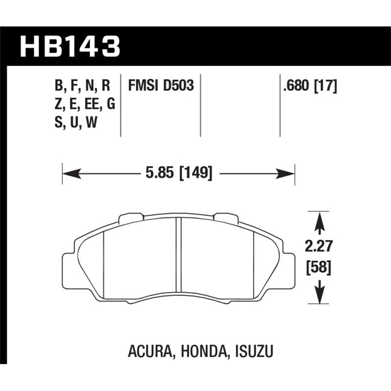 Hawk 97-01 Honda Prelude HPS Street Front Brake Pads