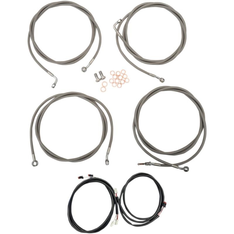 LA Choppers Complete Handlebar Cable/Brake & Clutch Line/Wire Kit – Stainless Braided LA-8054KT3-19