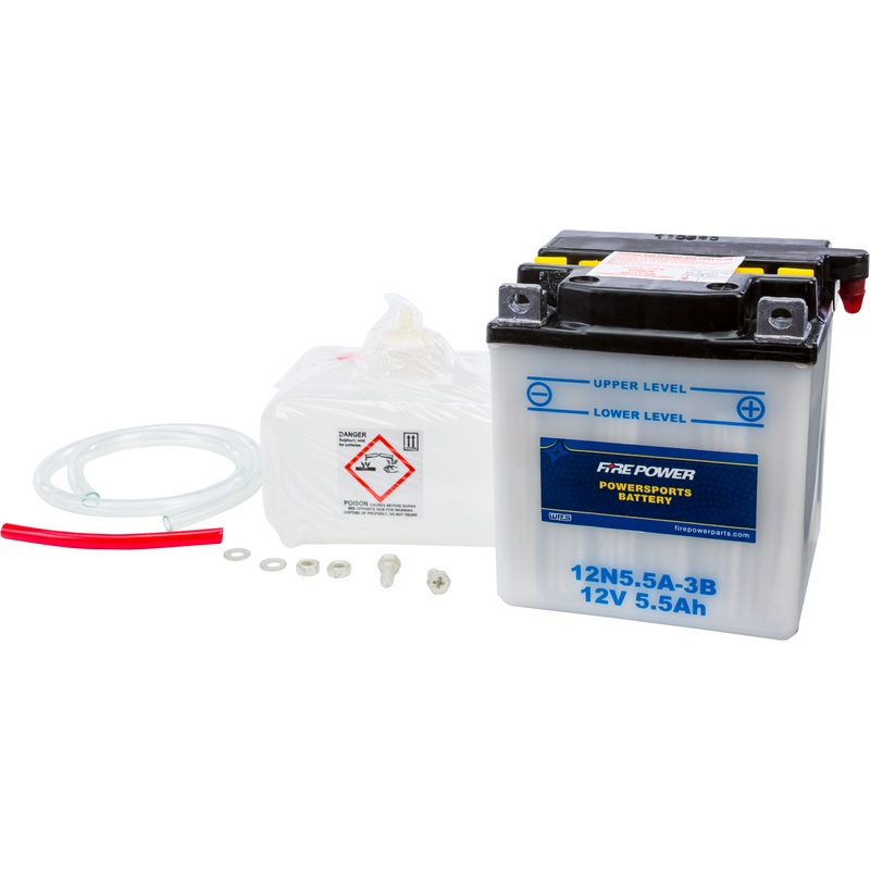 Fire Power Conventional 12V Standard Battery with Acid Pack 12N5.5A-3B