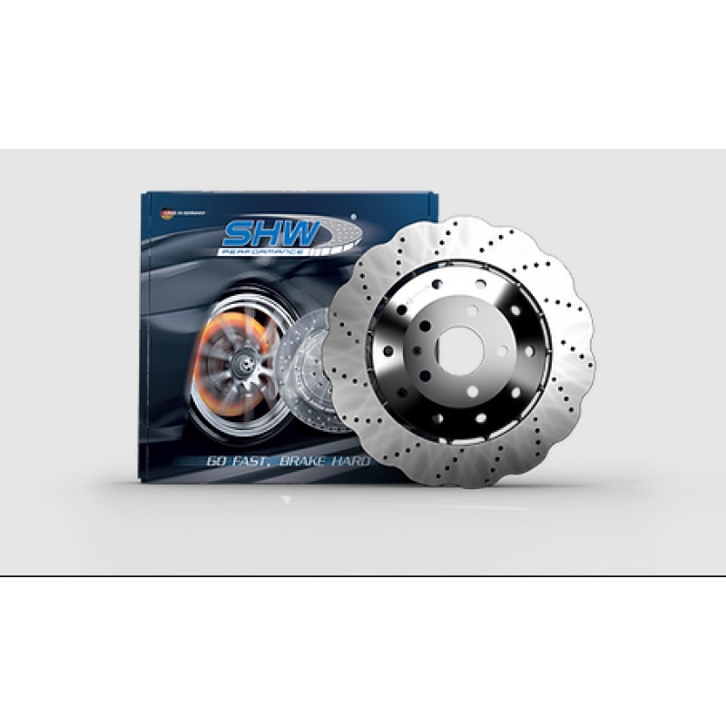 SHW 14-18 Audi RS7 4.0L Rear Cross-Drilled Lightweight Wavy Brake Rotor (4G8615601E)