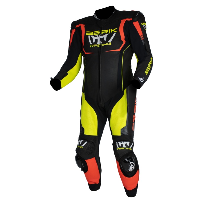 BERIK MUGELLO LEATHER SUITS – BLACK/HI-VIZ/RED 48