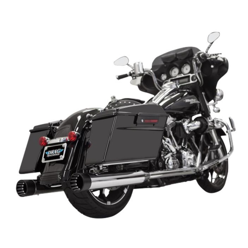 Bassani Manufacturing 4in. DNT Straight Can Muffler with Acoustically Tuned Baffle – Chrome with Black Polished End Cap 1F7DNT5