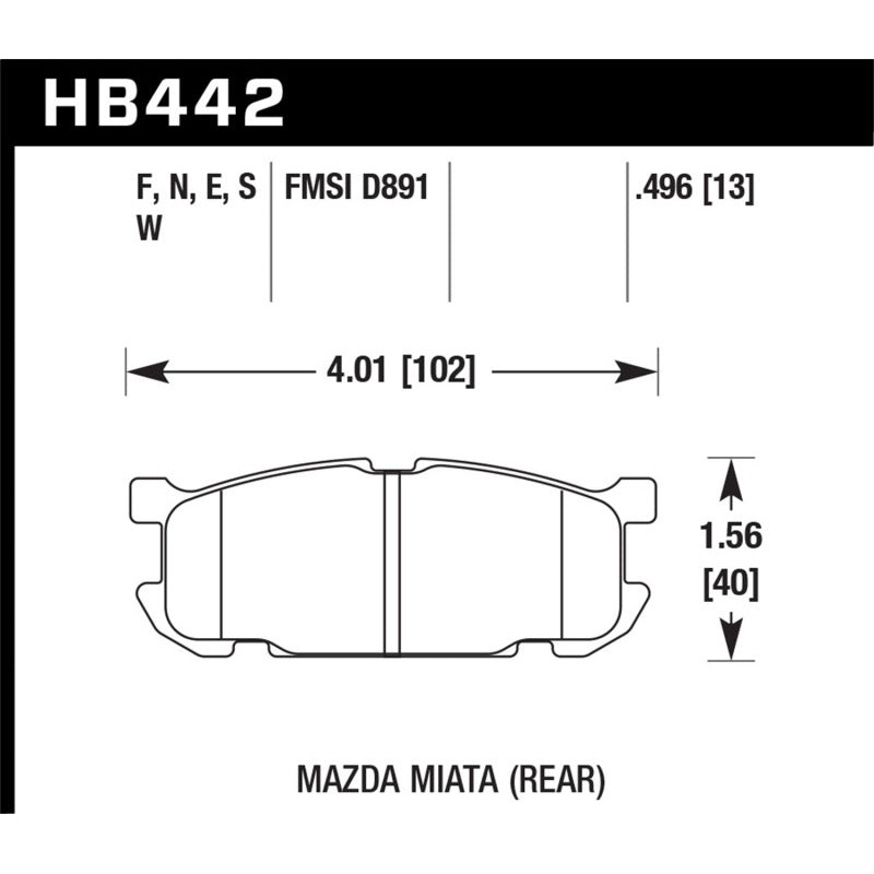 Hawk 01-02 Miata w/ Sport Suspension HP+  Street Rear Brake Pads (D891)