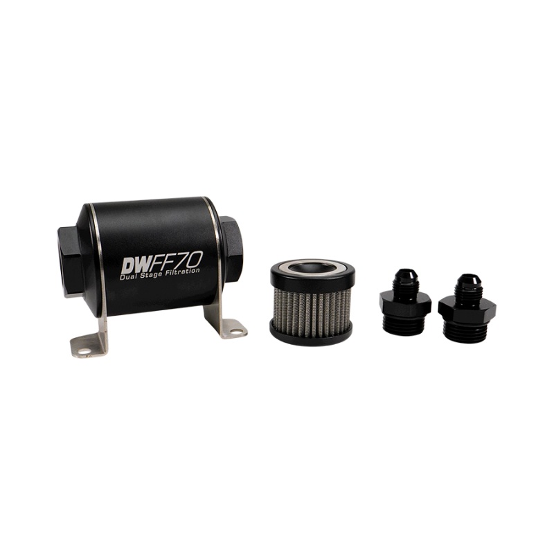 DeatschWerks Stainless Steel 6AN 10 Micron Universal Inline Fuel Filter Housing Kit (70mm)